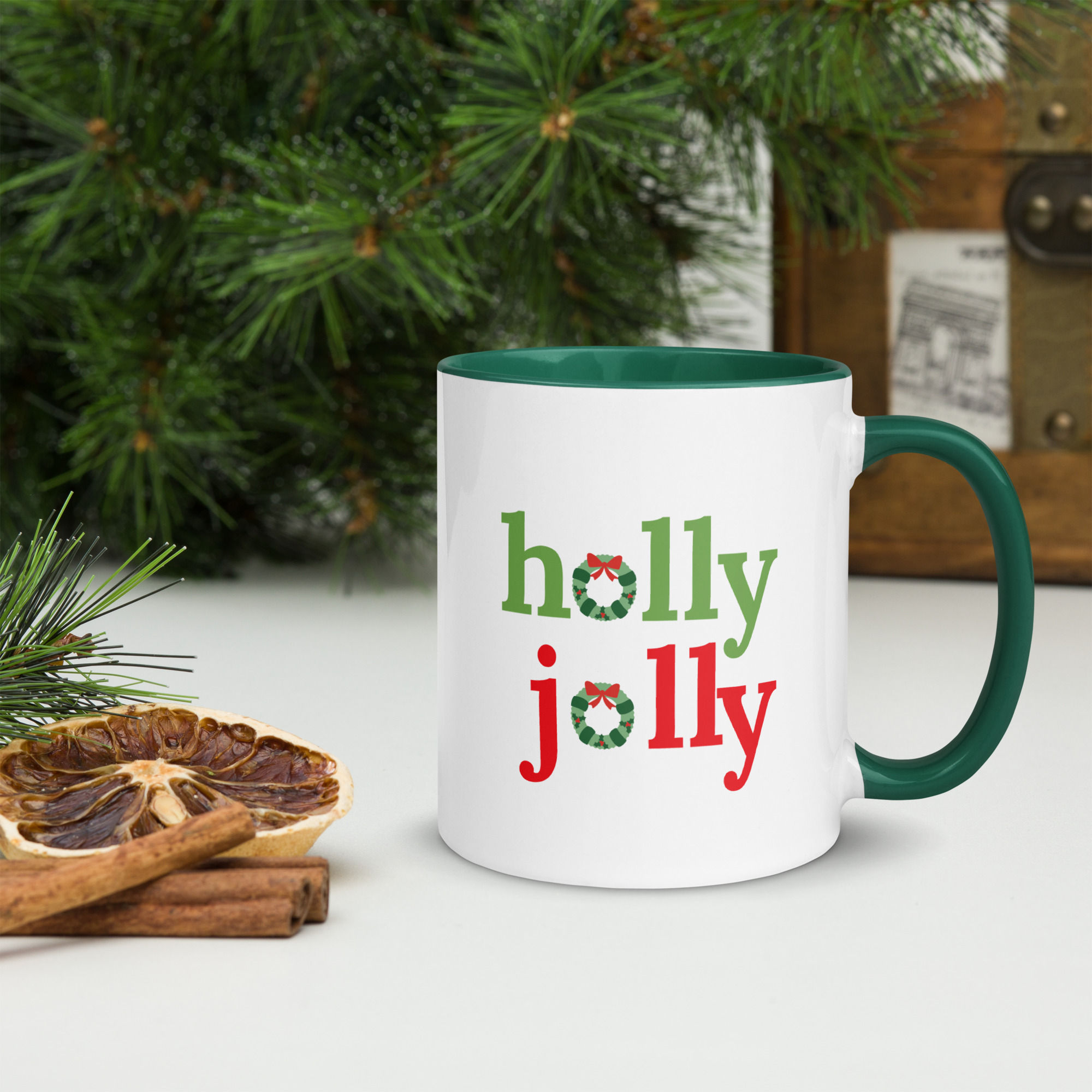 Holly Jolly Mug with Color Inside