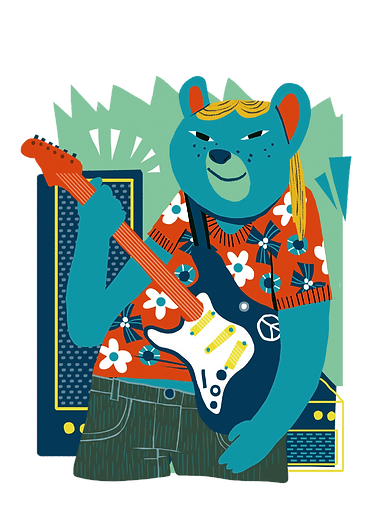 Urso roqueiro com guitarra do jogo de cartas Dogo Dash da TGM Editora