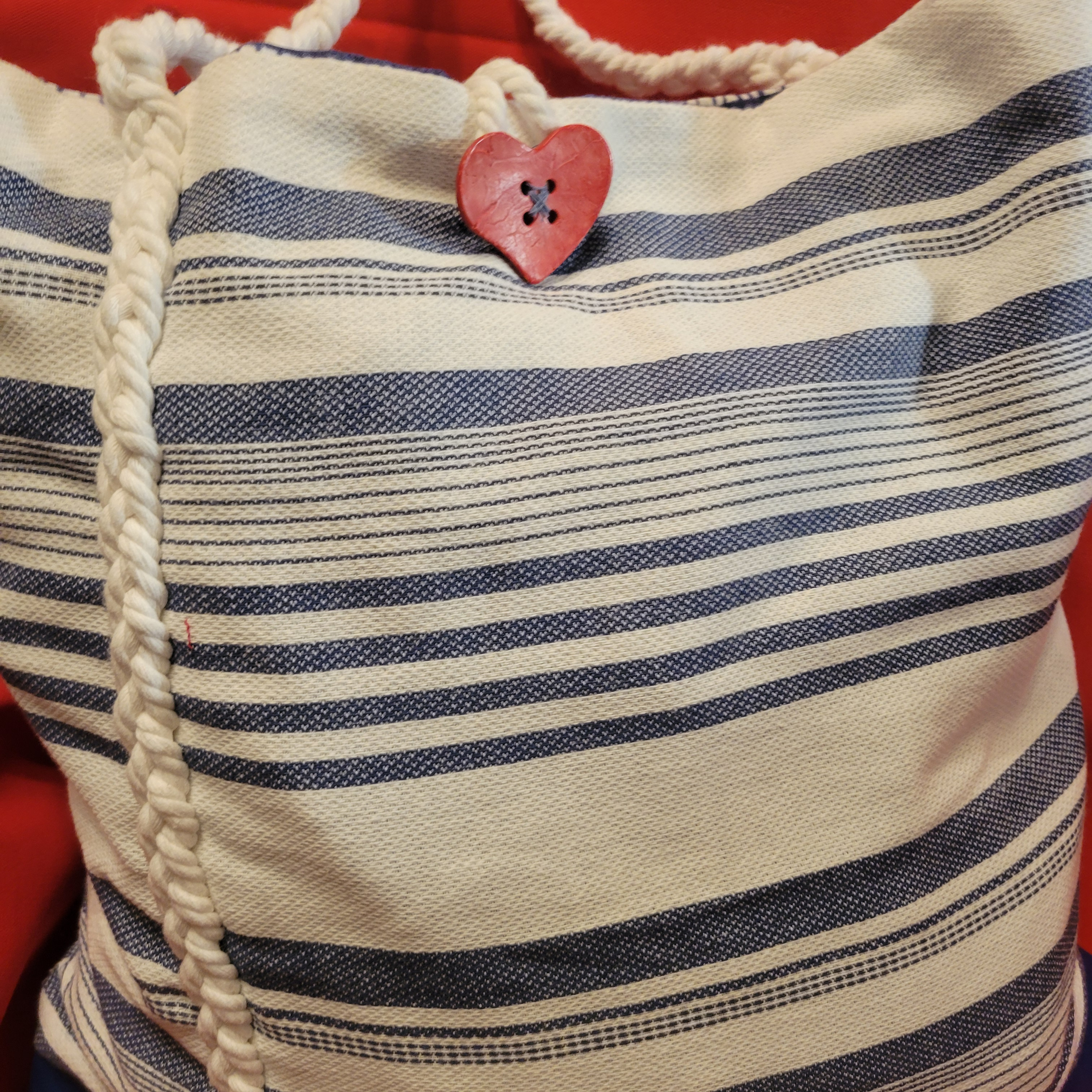 White and Blue Stripe Linen Beach Bag