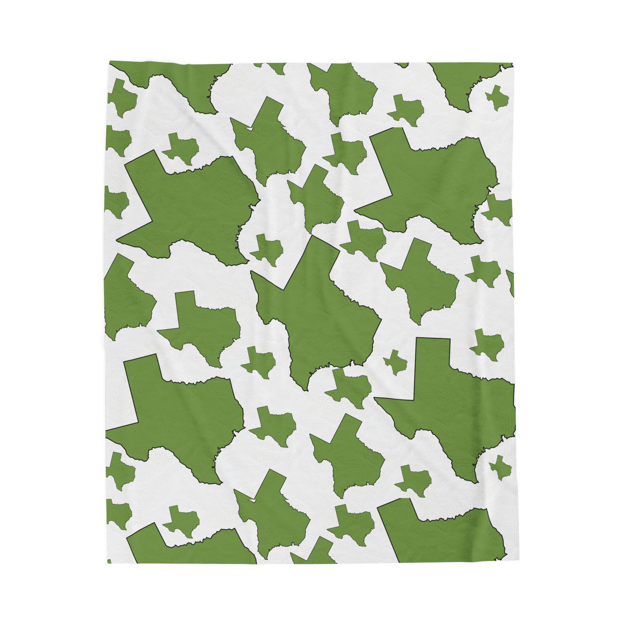 Texas Pattern Velveteen Blanket — Sage Green with White State Silhouette Throw