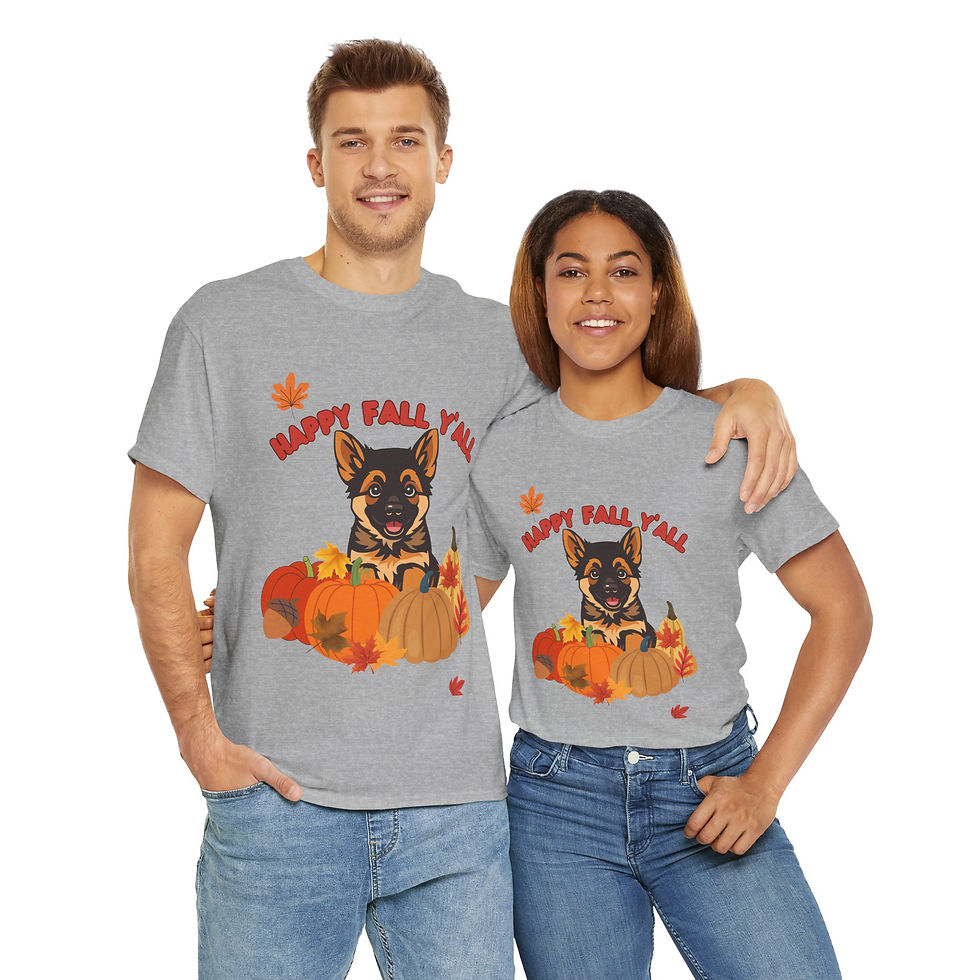 Thumbnail: Fall-Themed Cotton Tee -"Happy Fall Y'all" German Shepherd Dog