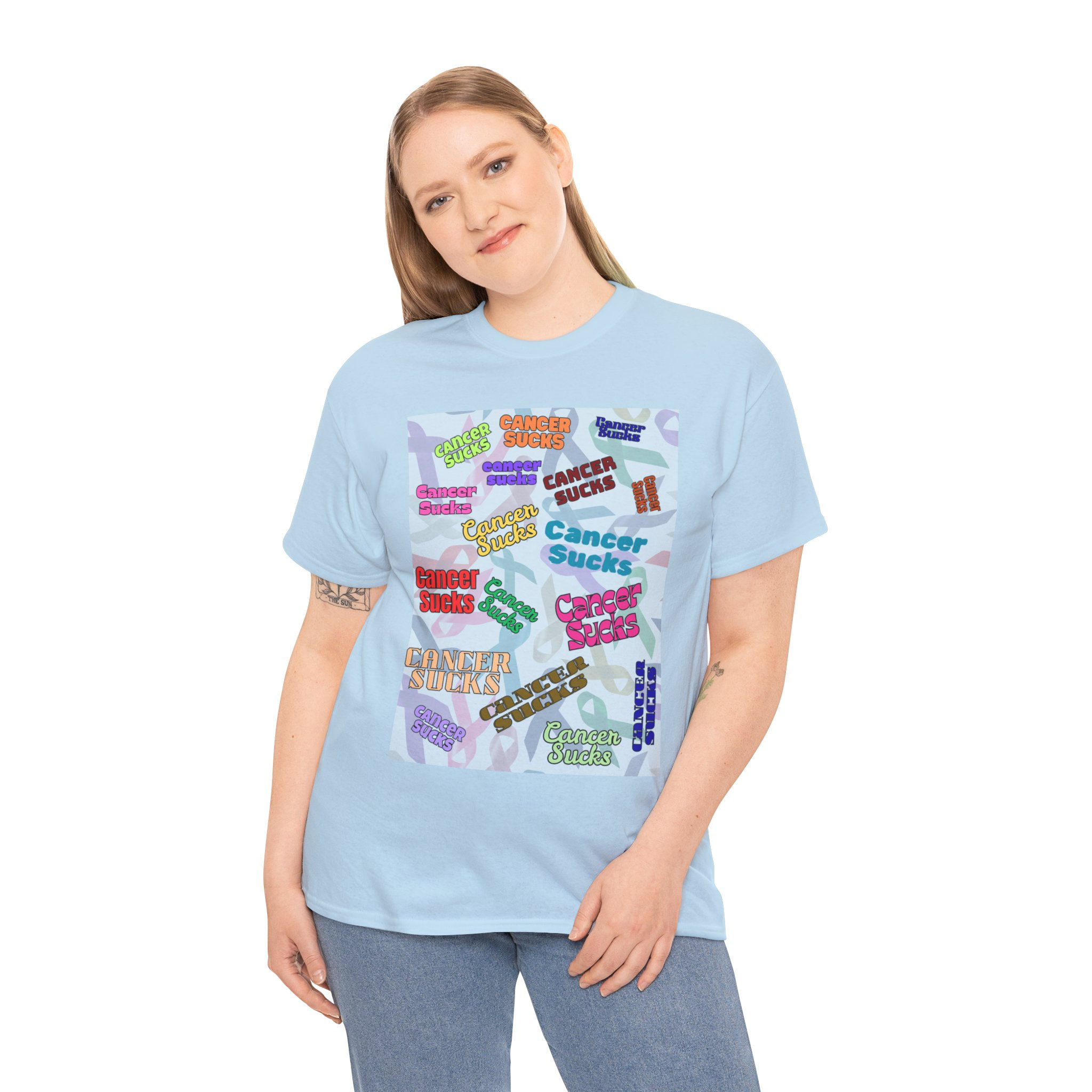 CANCER SUCKS with ribbons, Cancer Support Apparel, Comfortable Cotton T-Shirt