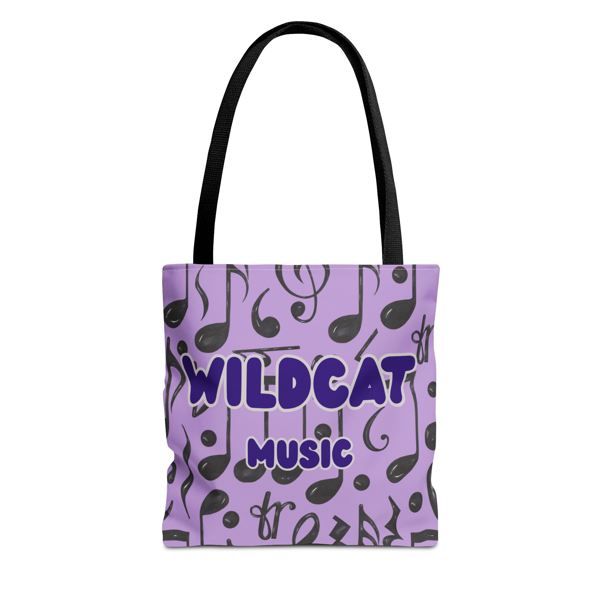 Music Notes Wildcat Tote Bag – 'Wildcat Music' Purple All-Over Print