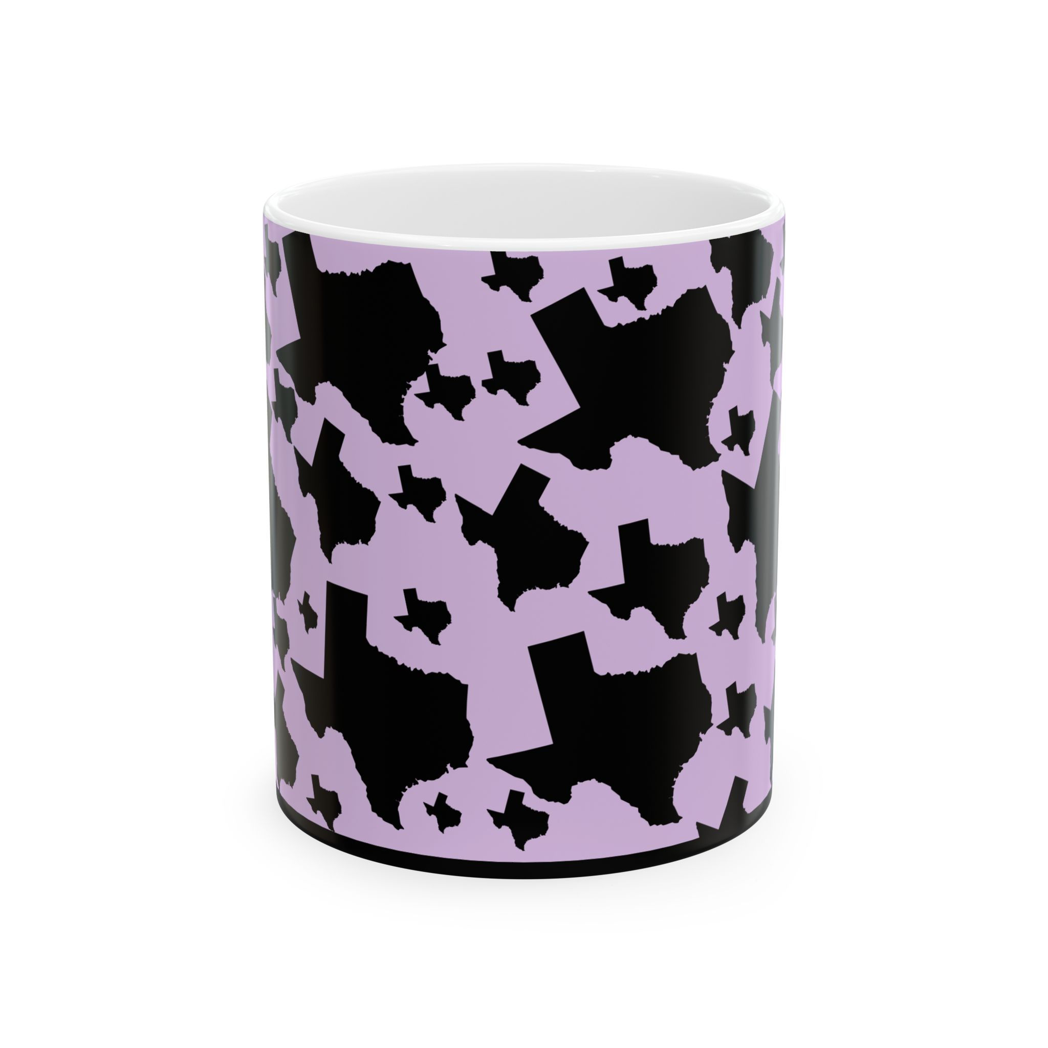 Texas Pattern Mug/Lavender Background with Black TX Silhouettes (11oz & 15oz)