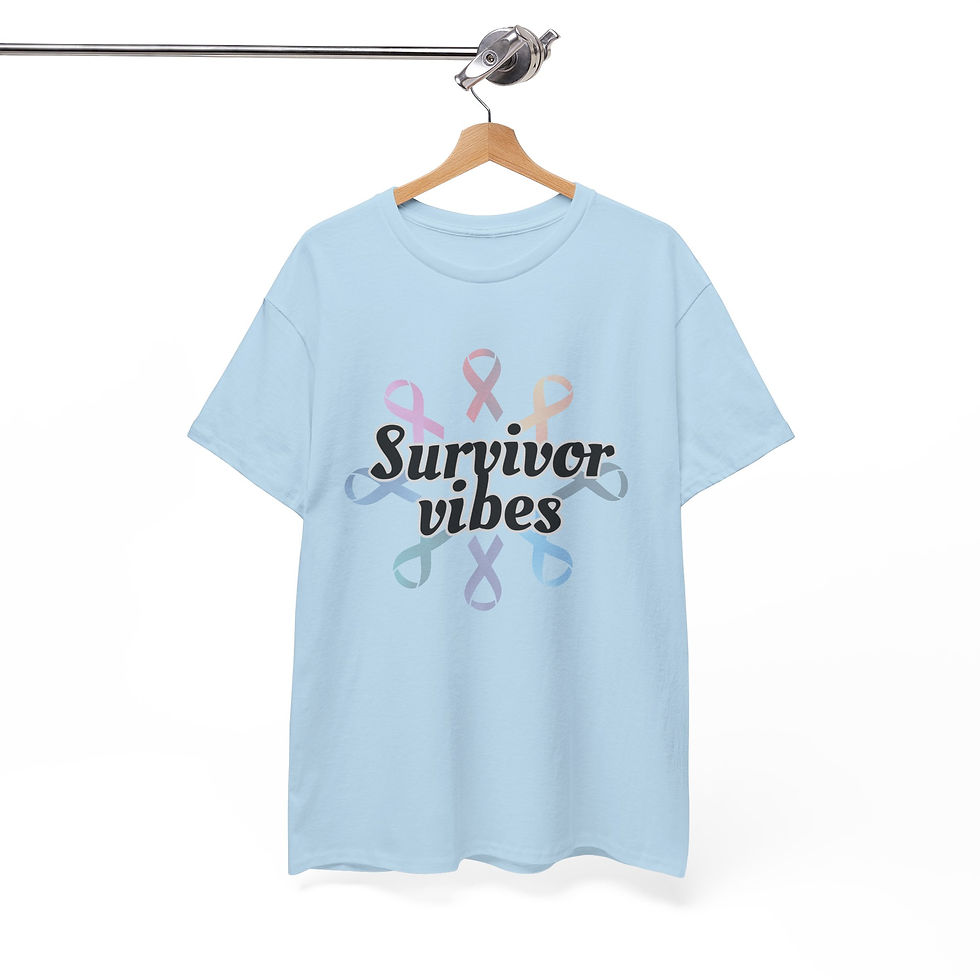 Thumbnail: SURVIVOR  VIBES on Circle Cancer Ribbons(Awareness/Support)Heavy Cotton Tee