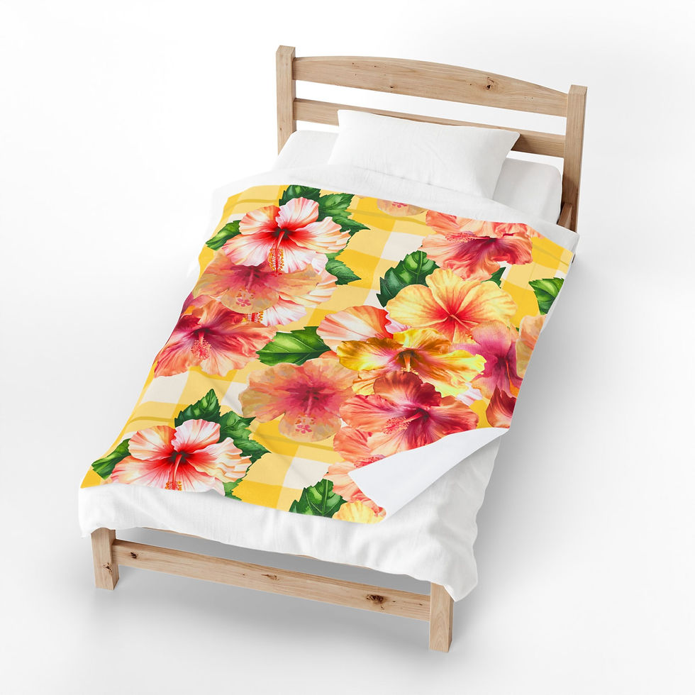 Thumbnail: Hibiscus Velveteen Plush Blanket — Tropical Floral Throw