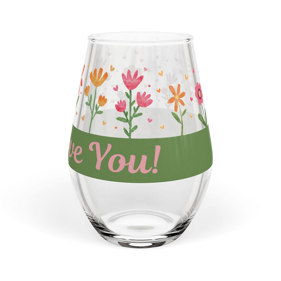Thumbnail: Mother’s Day Floral Stemless Wine Glass — “Mom, I Love You” 11.75oz pinks/yellow