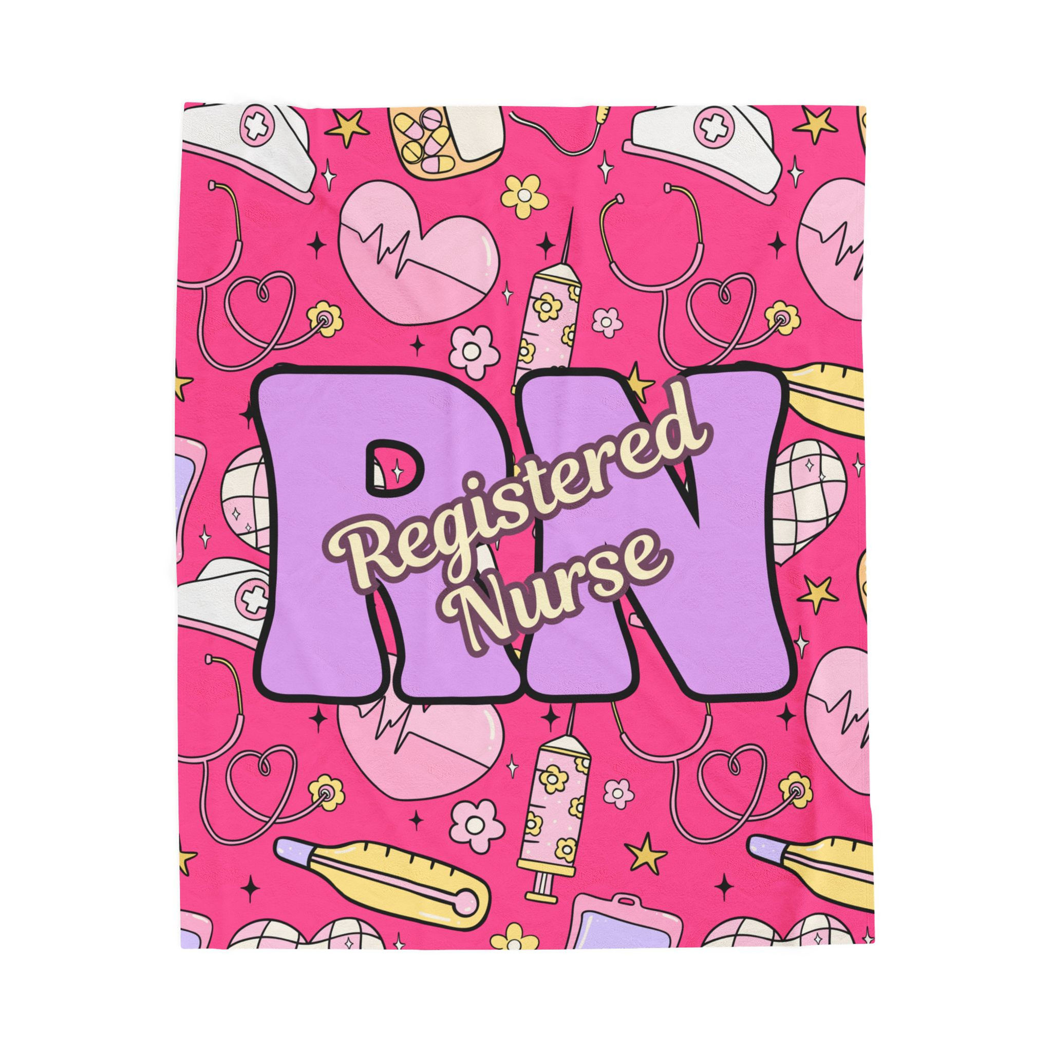 Registered Nurse RN Velveteen Blanket – Pink Medical Pattern Gift for Nurses