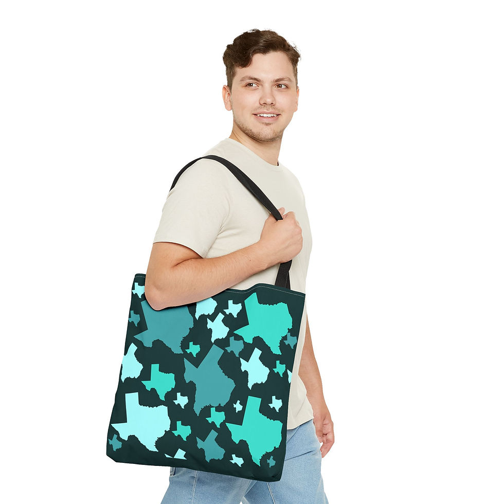 Thumbnail: Texas Pattern Tote Bag — Teal/Cyan All-Over-Print Tote