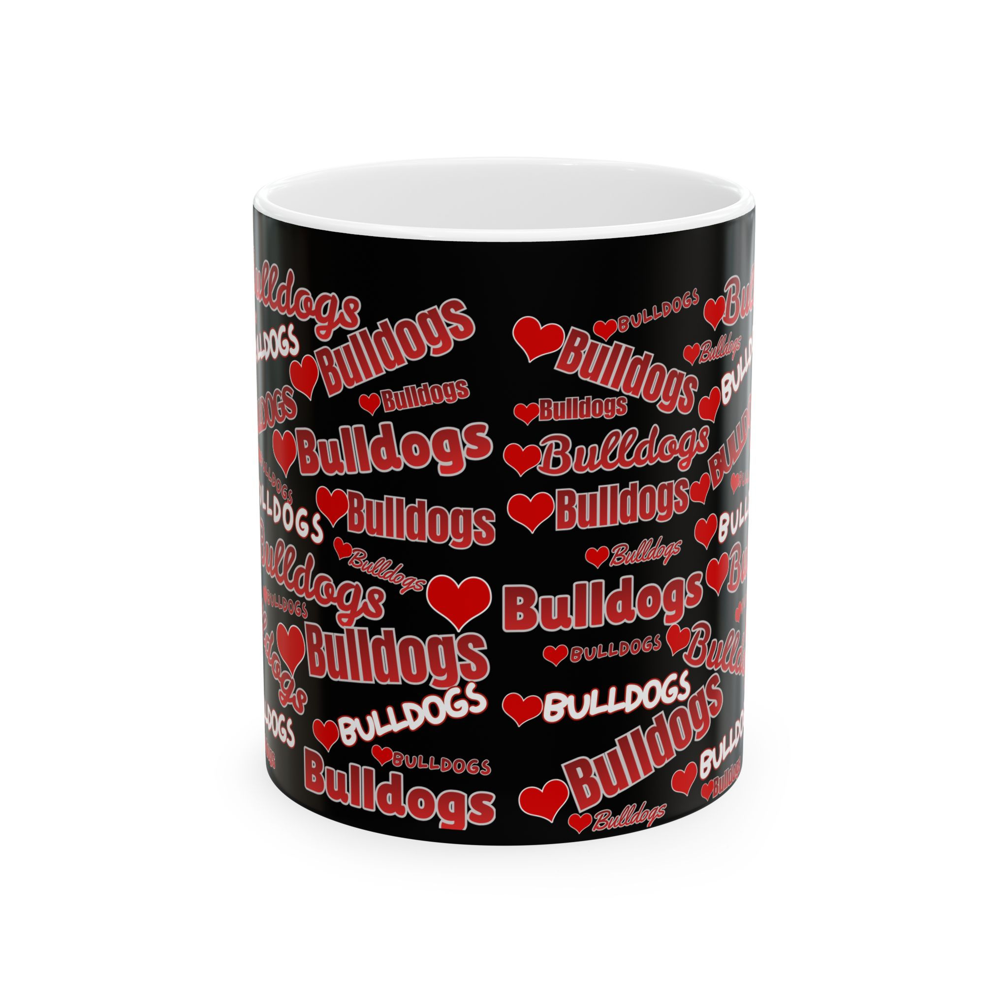 Bulldogs Heart Pattern Ceramic Mug — 11oz & 15oz Team Spirit Coffee Cup