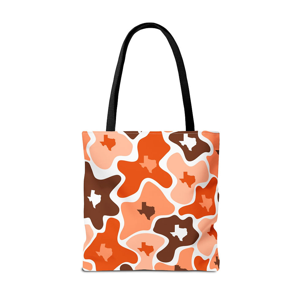 Thumbnail: Texas Camo Tote Bag – Orange & Brown Lone Star Pattern
