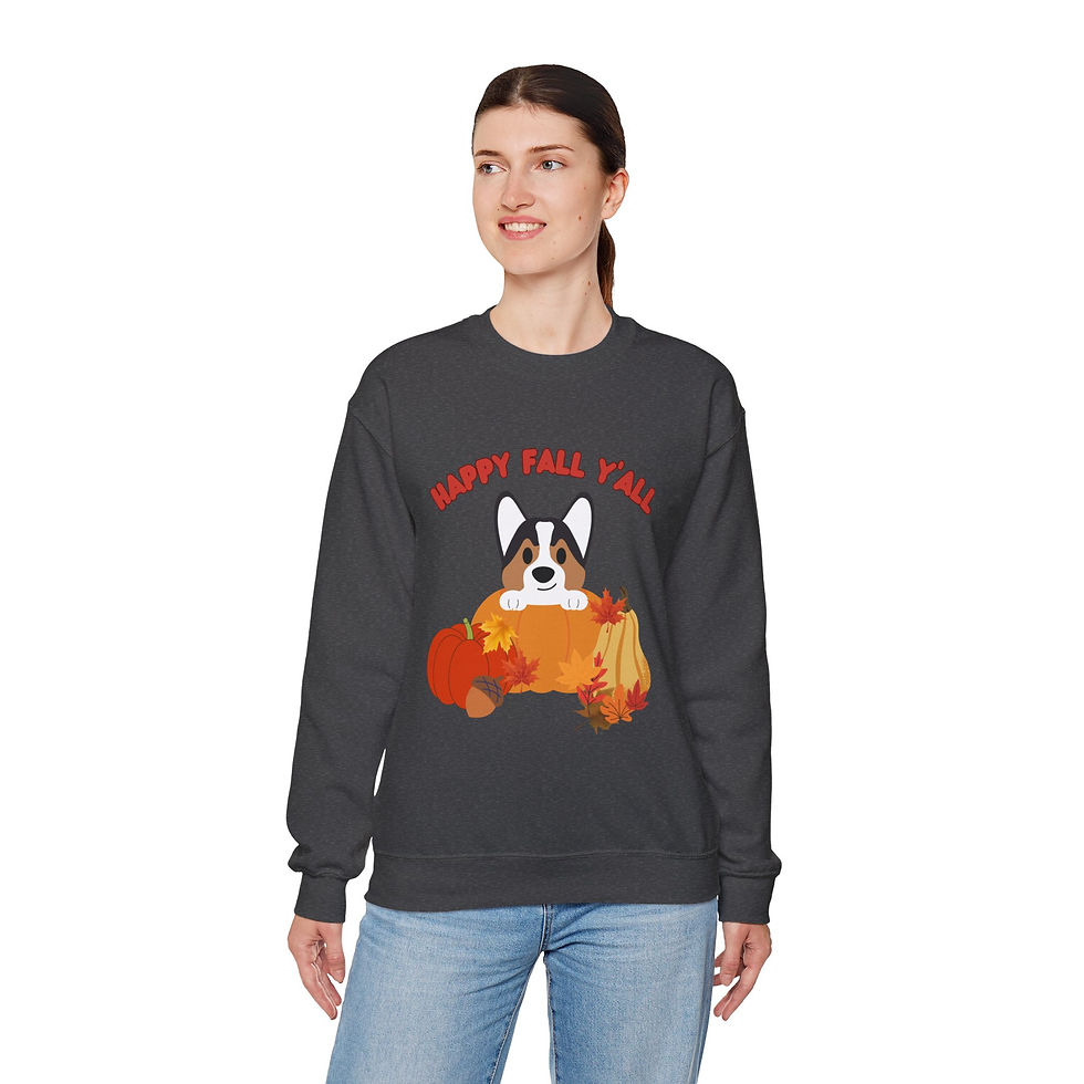 Thumbnail: Corgi Fall Sweatshirt - "Happy Fall Y'all" Unisex Crewneck