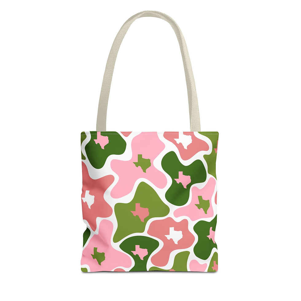 Thumbnail: Texas Camo Pink Green Tote Bag —Texas State Shape All-Over Print Tote