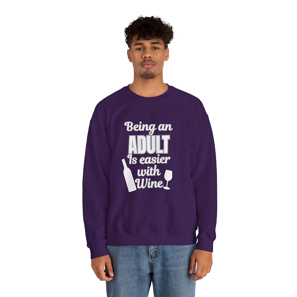 Thumbnail: Unisex Adult Humor Sweatshirt: 'Being an Adult is Easier with Wine'