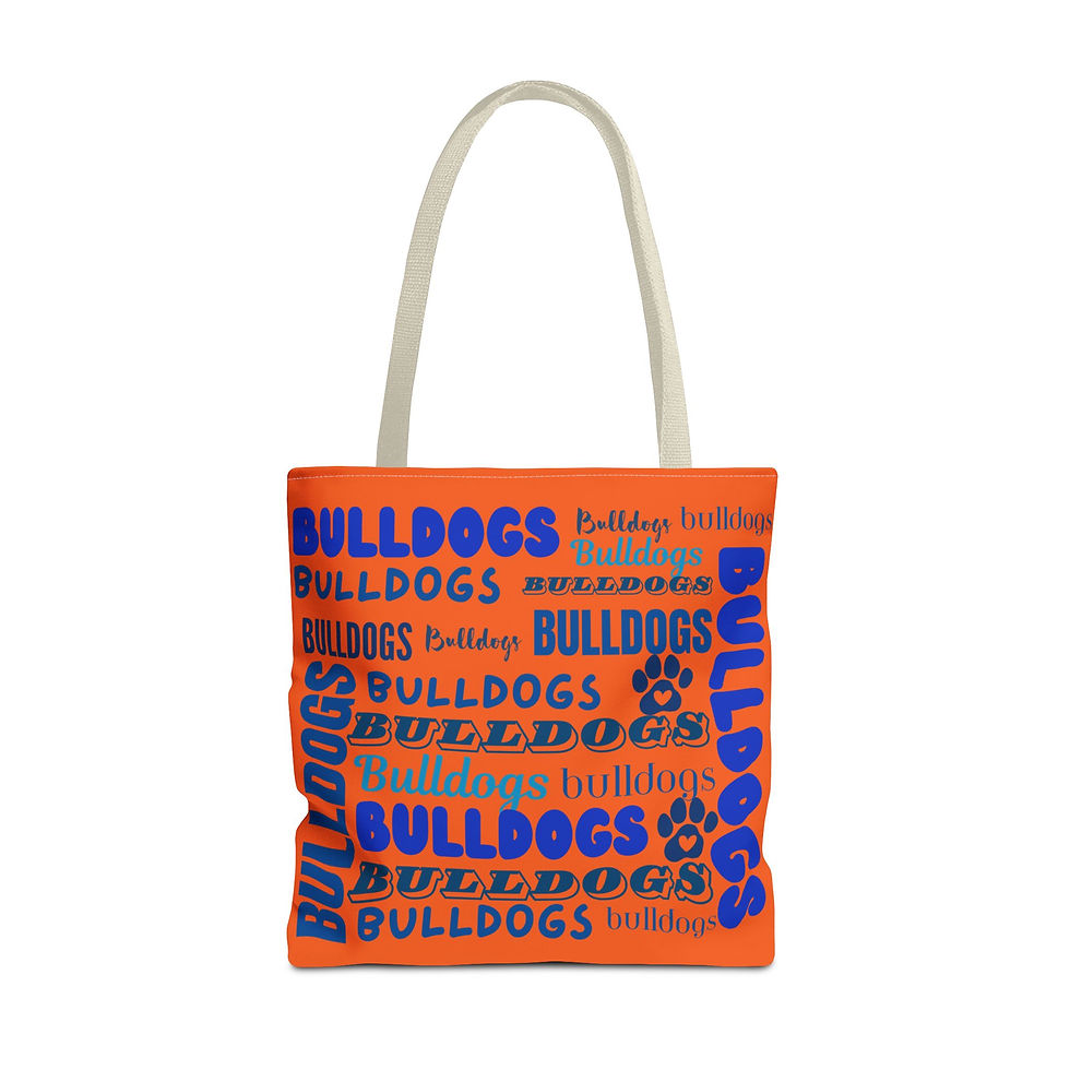 Thumbnail: Bulldogs Pattern Tote Bag — Orange & Blue School Spirit Tote