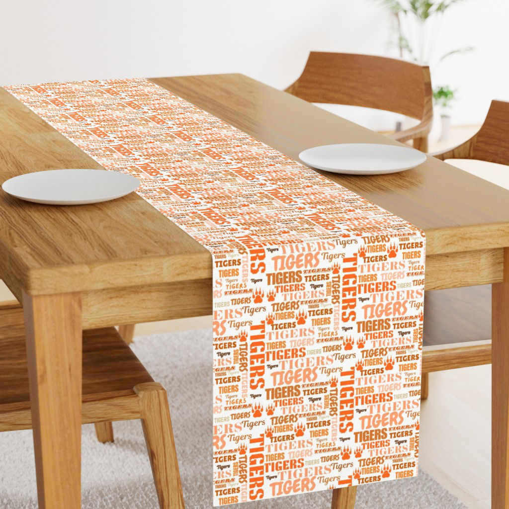 TIGERS word collage Orange on White Table Runner