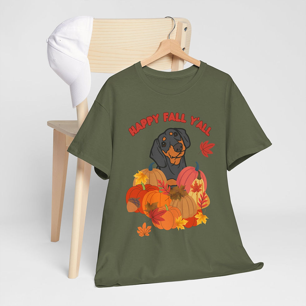 Thumbnail: "Happy Fall Y'all" Black and Tan Dachshund, dog lover gift