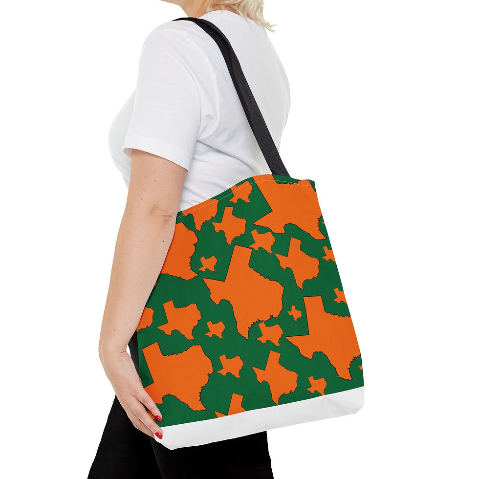 Thumbnail: Texas Pattern Tote Bag — Green & Orange State Silhouette All-Over Print