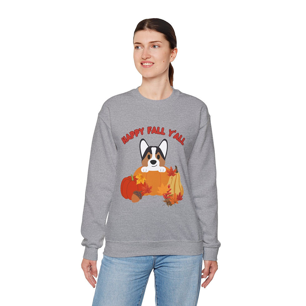 Thumbnail: Corgi Fall Sweatshirt - "Happy Fall Y'all" Unisex Crewneck