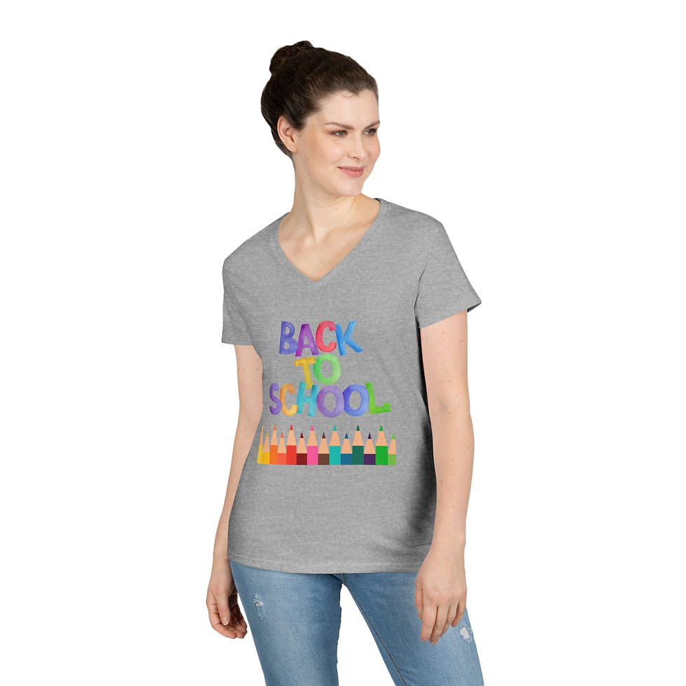 Thumbnail: Back to School V-Neck Tee — Colorful Pencils Graphic Ladies' T-Shirt