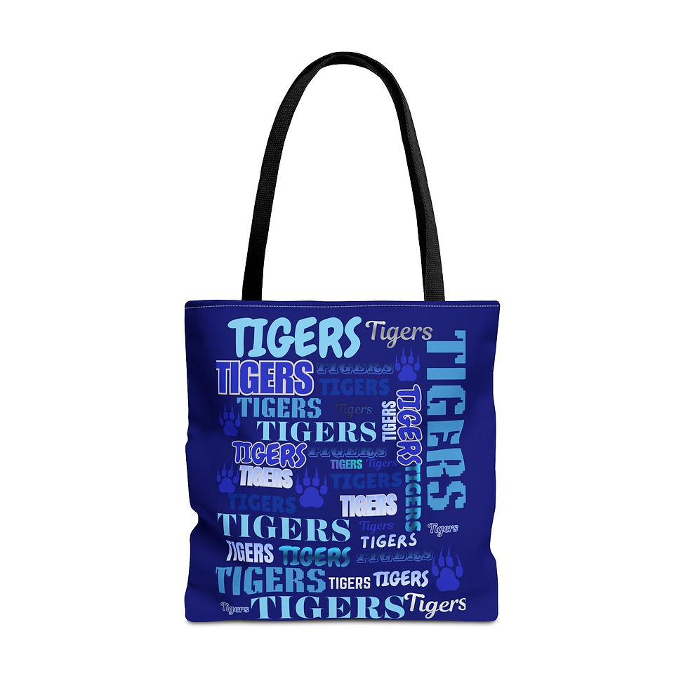 Thumbnail: Tigers Wordcloud Tote Bag — Blue Team Spirit AOP Tote