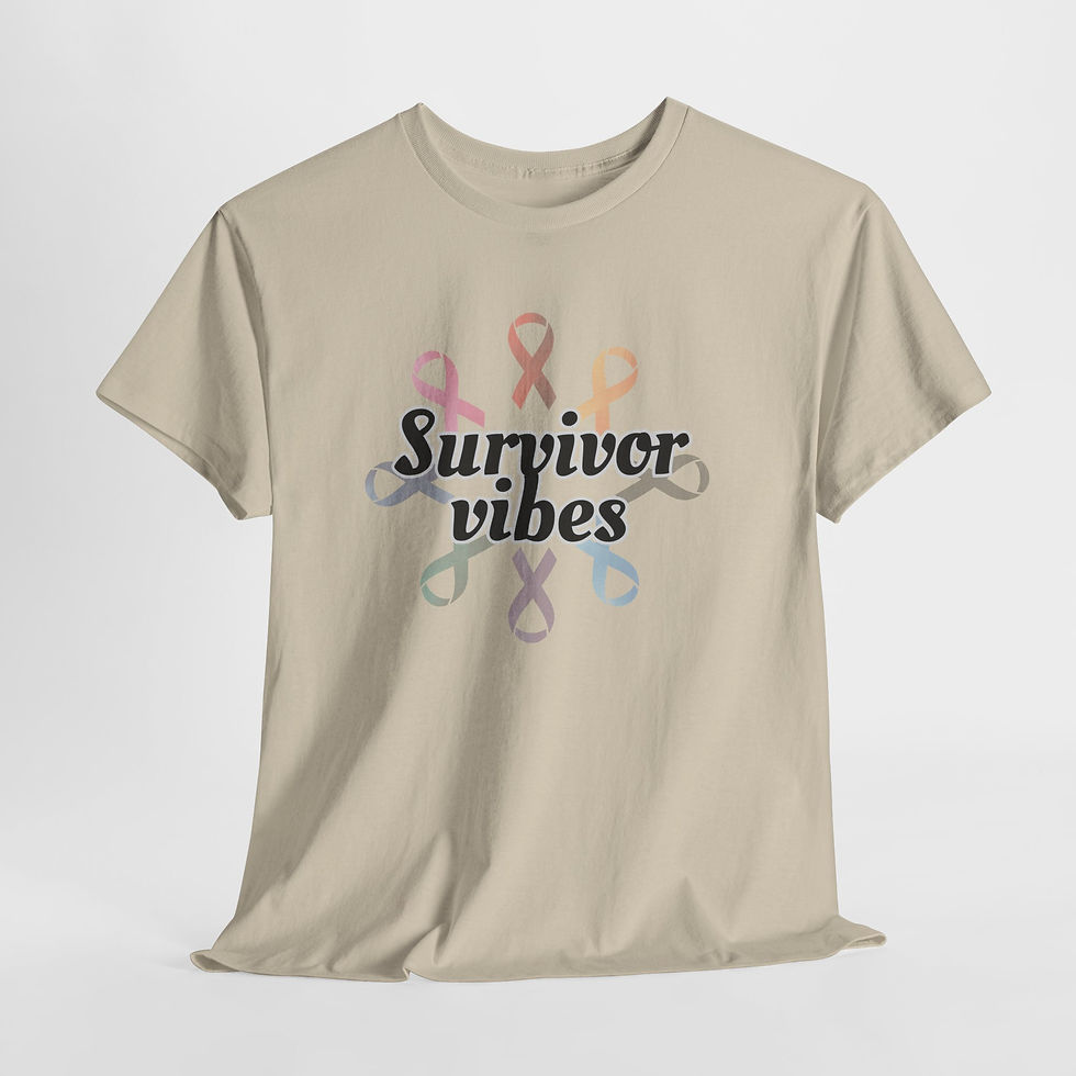 Thumbnail: SURVIVOR  VIBES on Circle Cancer Ribbons(Awareness/Support)Heavy Cotton Tee