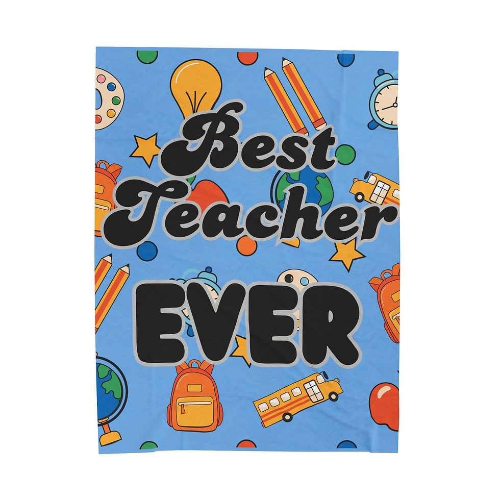 Thumbnail: Plush Blanket - "Best Teacher Ever" Cozy School-Themed Velveteen Throw