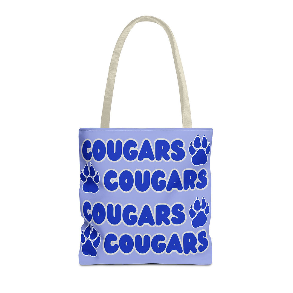 Thumbnail: Cougars Paw Print (blue/white)Tote Bag — Repeating Team Logo School Spirit Tote