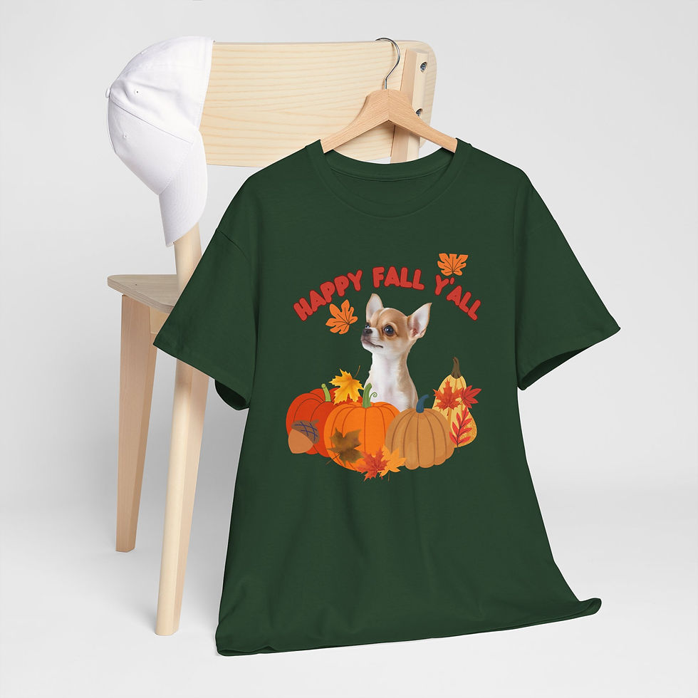 Thumbnail: Happy Fall Y'all Chihuahua Cotton Tee, dog lover gift