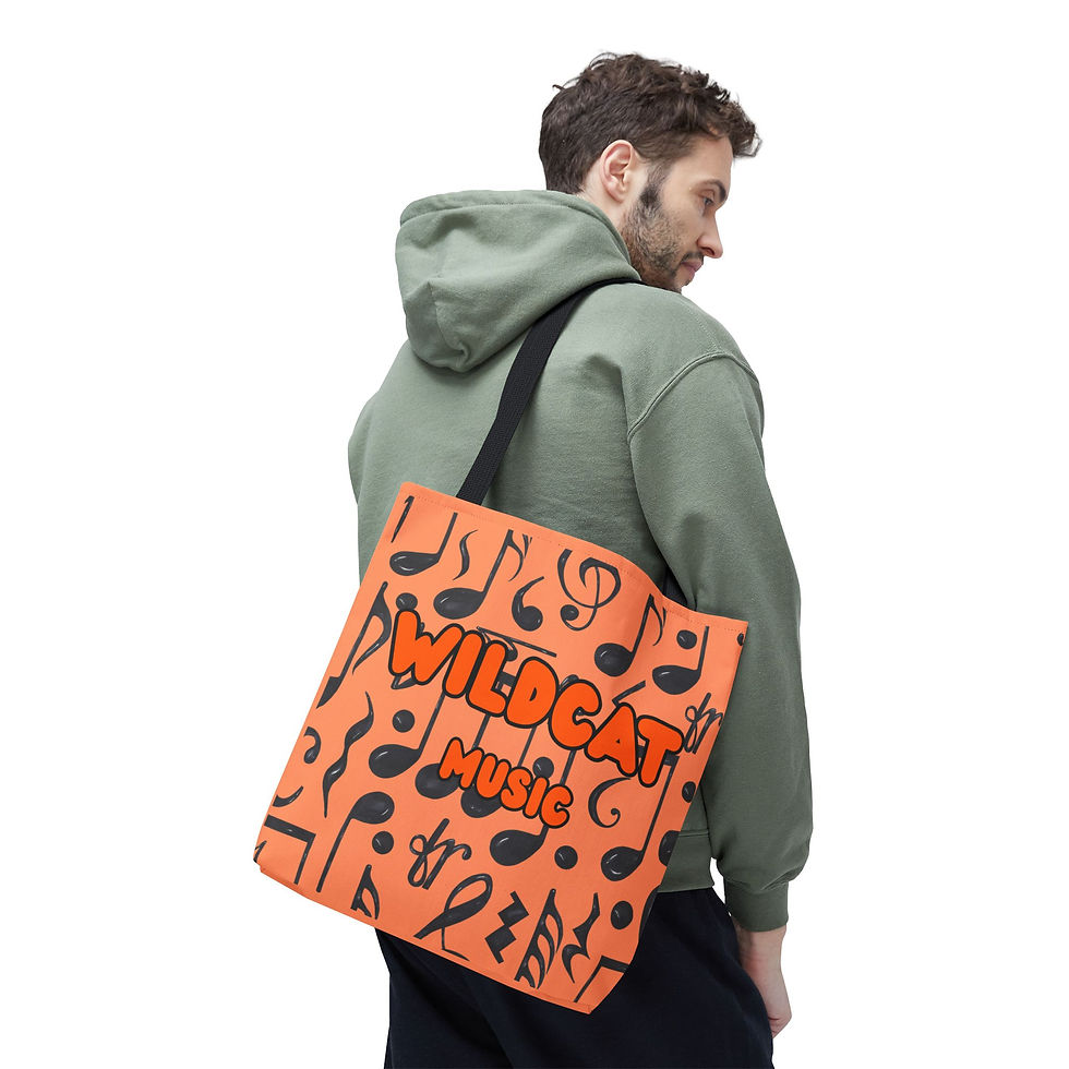 Thumbnail: Wildcat Music Tote Bag — Orange Musical Notes All-Over Print