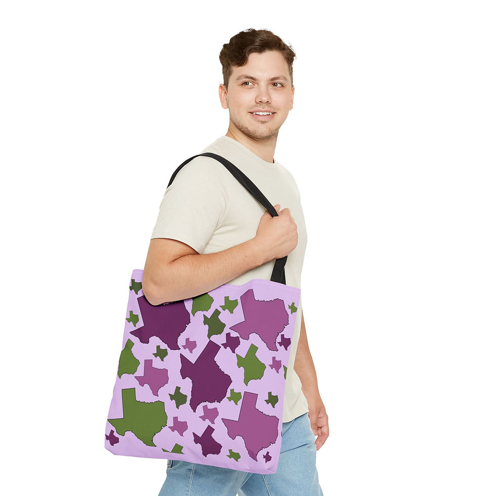 Thumbnail: Texas Shapes Pattern Tote Bag —Lavender, Purple & Green All-Over Print