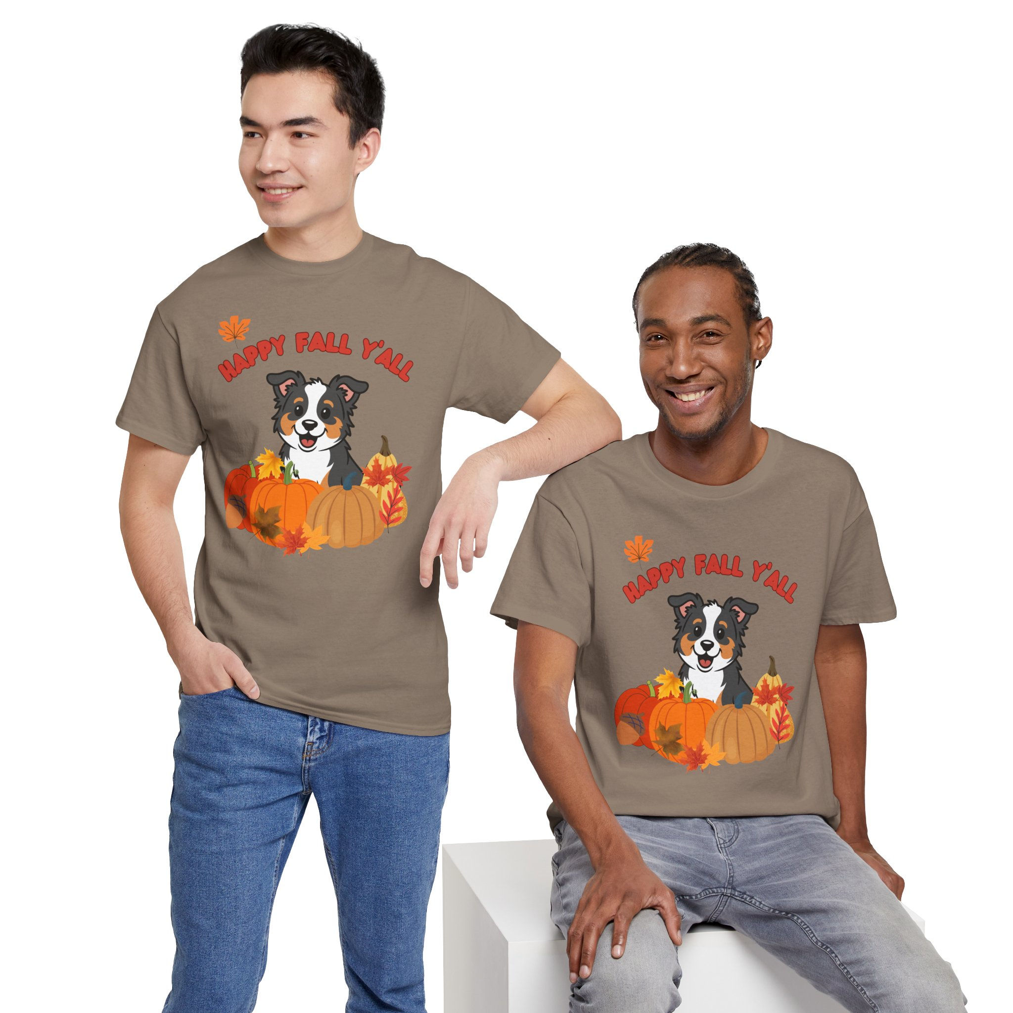 Happy Fall Y'all with Tri-colored Dog Graphic Tee, dog lover gift