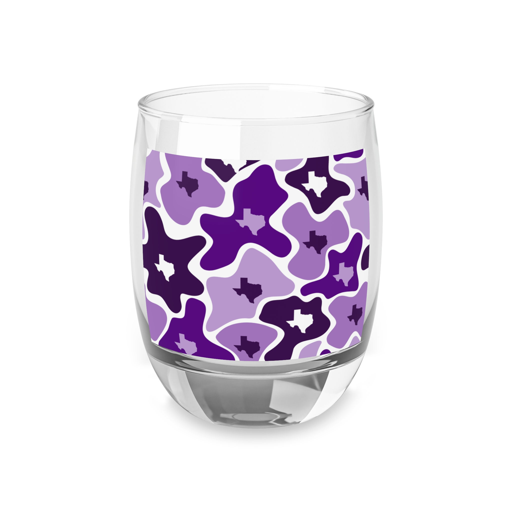 Purple Camo with State of Texas Whiskey Glass — Retro Starburst Spirits Tumbler