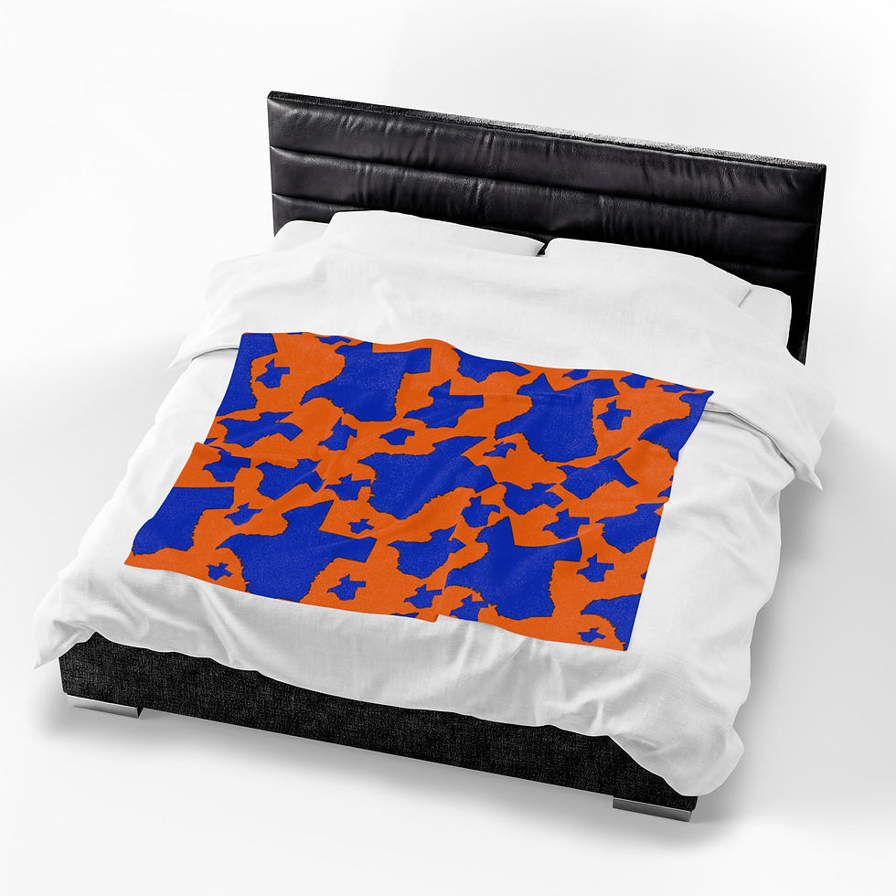 Thumbnail: Texas Pattern Velveteen Plush Blanket — Orange & Blue State Silhouette Throw