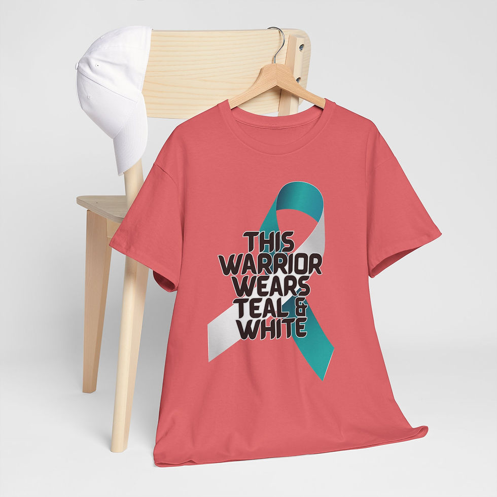 Thumbnail: THIS WARRIOR WEARS TEAL/WHITE(Cervical Cancer Awareness/Support)Heavy Cotton Tee