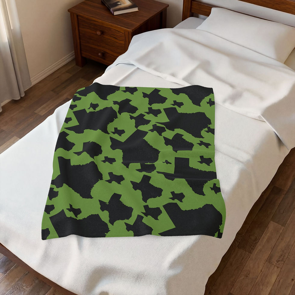 Thumbnail: Texas Velveteen Plush Blanket –Sage Green & Black Lone Star Pattern