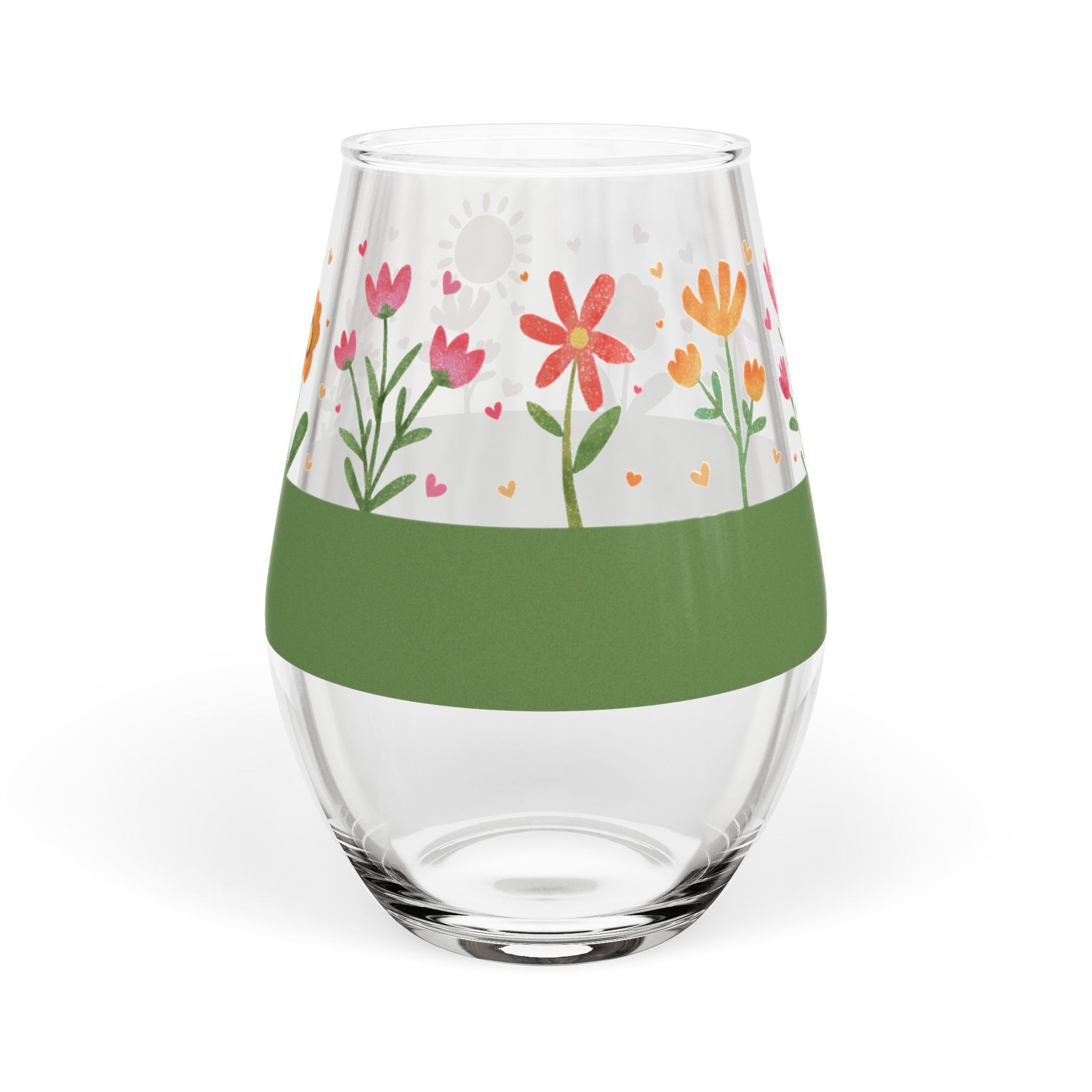Floral Stemless Wine Glass (11.75oz) — Spring Wildflower Garden Design