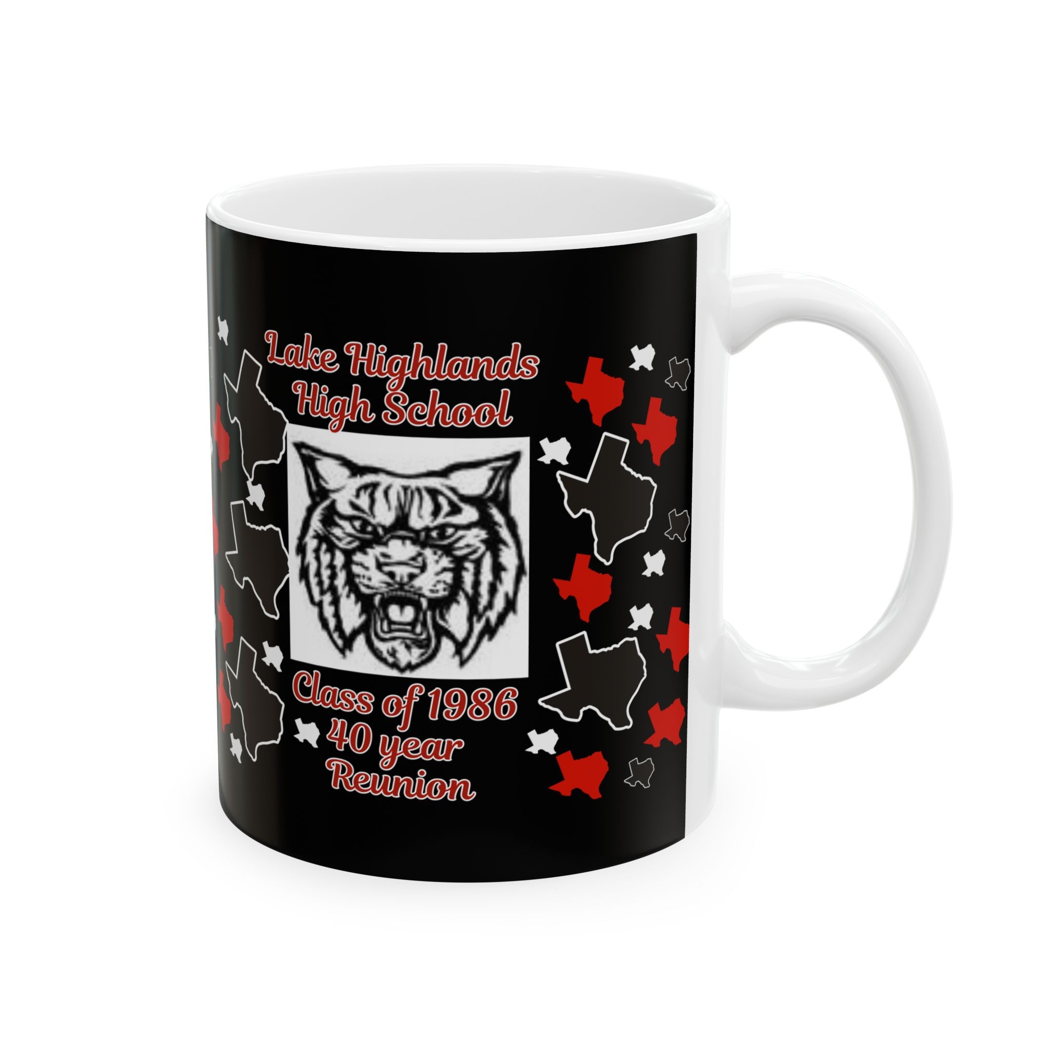 Texas Pattern Ceramic Mug with Lake Highlands Wildcat Class of 1986