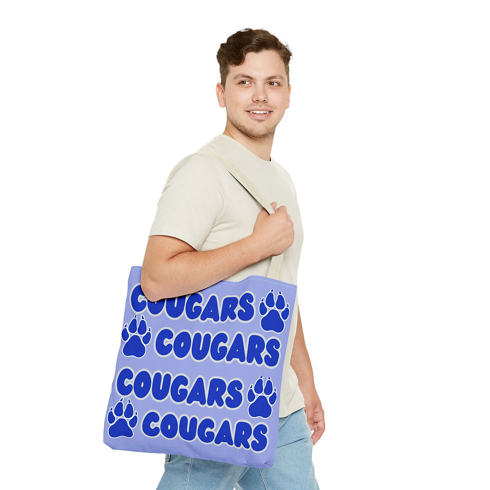 Thumbnail: Cougars Paw Print (blue/white)Tote Bag — Repeating Team Logo School Spirit Tote