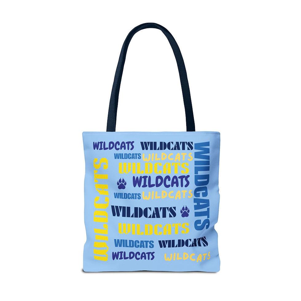 Thumbnail: Tote Bag — Blue 'Wildcats' All-Over Print School Spirit Tote