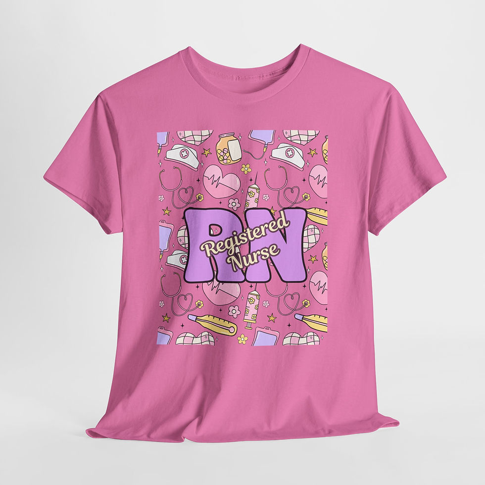 Thumbnail: Registered Nurse Tee — Cute Pink Medical Doodle Graphic Shirt for Nurses
