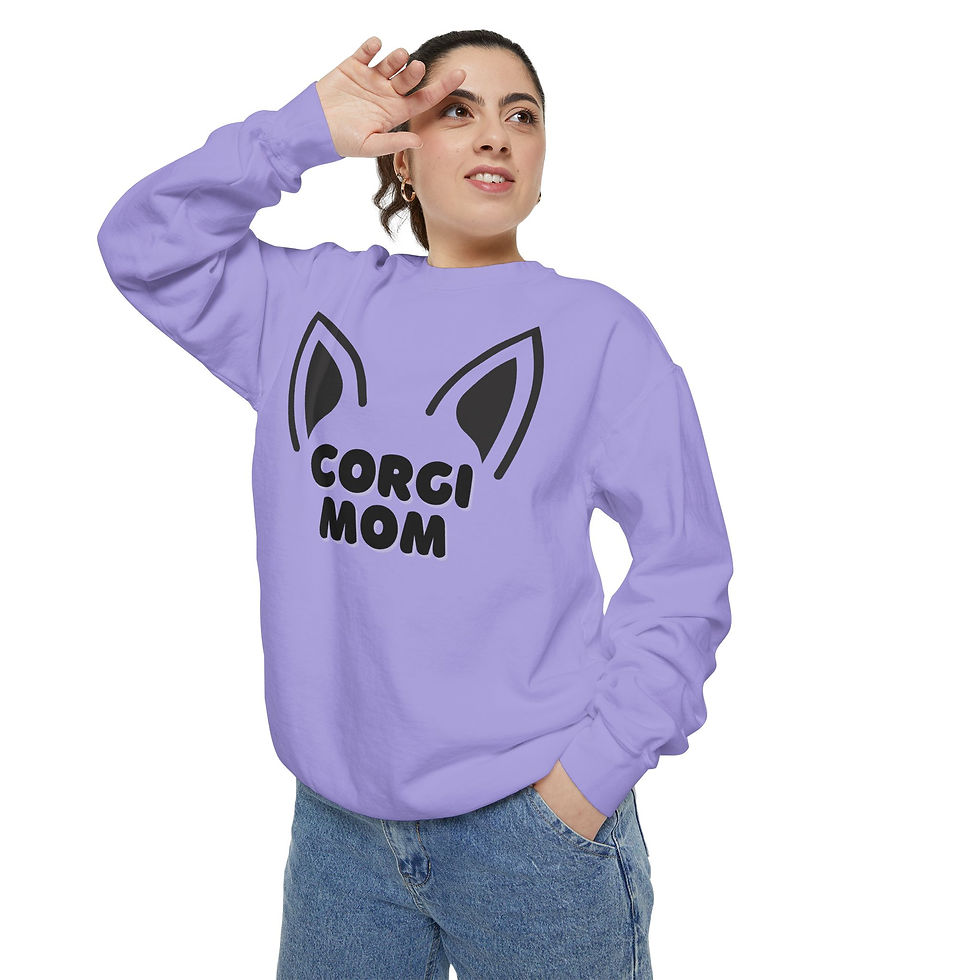 Thumbnail: Corgi Mom Sweatshirt - Cozy Unisex Garment-Dyed Style, Perfect for Dog Lovers,