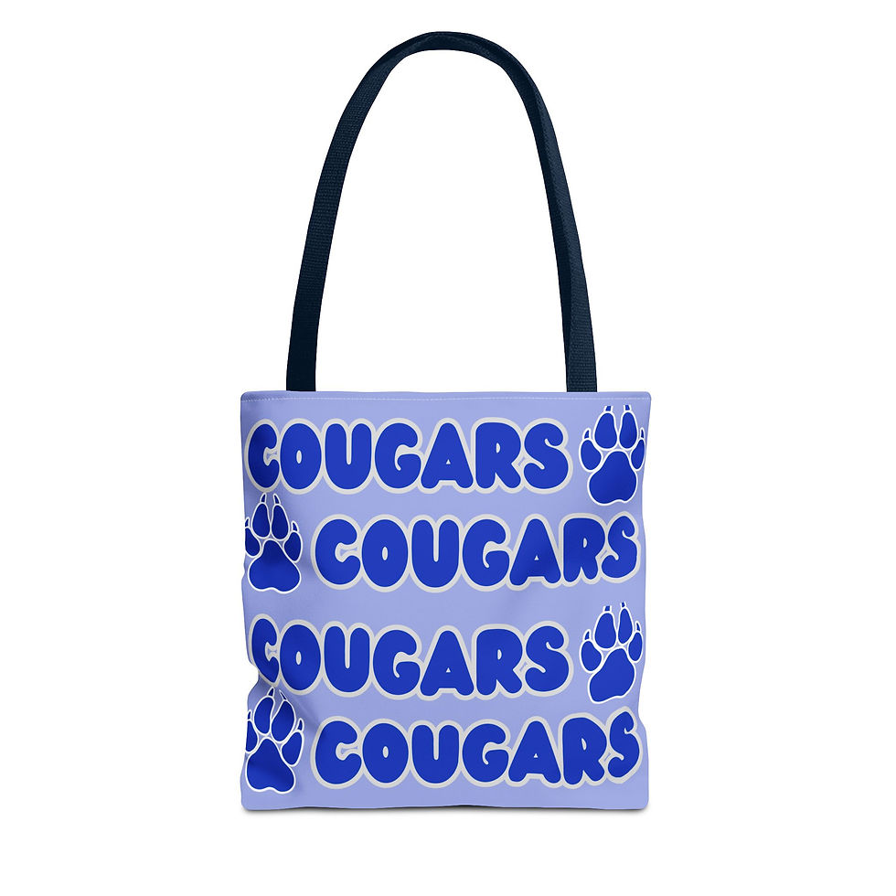 Thumbnail: Cougars Paw Print (blue/white)Tote Bag — Repeating Team Logo School Spirit Tote
