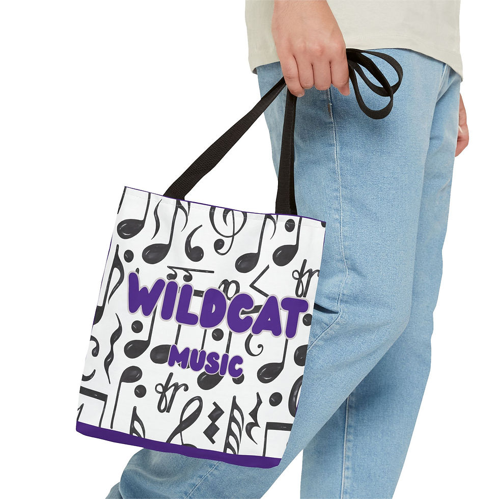 Thumbnail: Wildcat (purple/light gray) Music Tote  Musical Notes Pattern School Spirit Tote