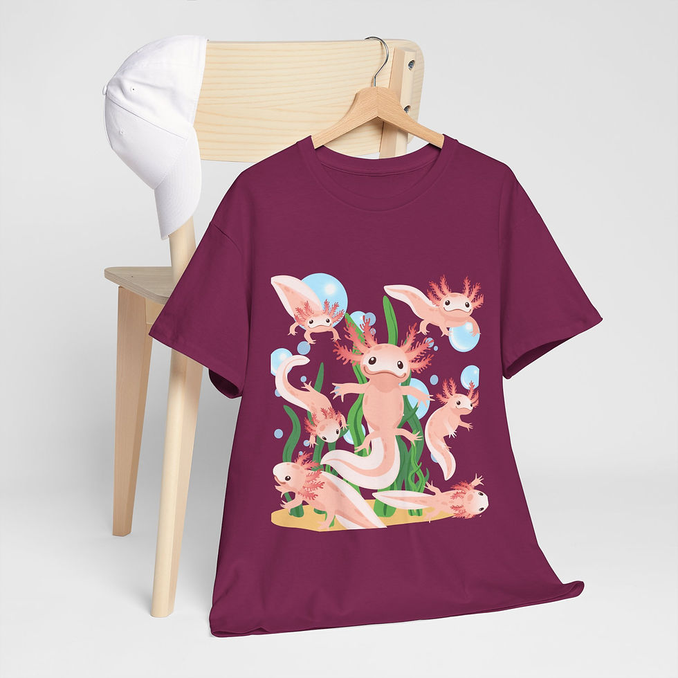 Thumbnail: Axolotl Family Graphic Tee —Pink Axolotl Shirt/on orange,red,purple