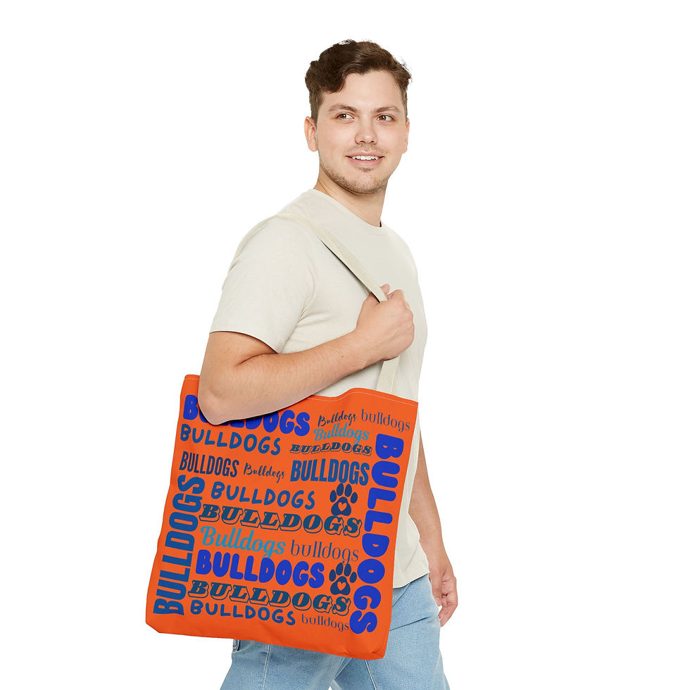 Thumbnail: Bulldogs Pattern Tote Bag — Orange & Blue School Spirit Tote