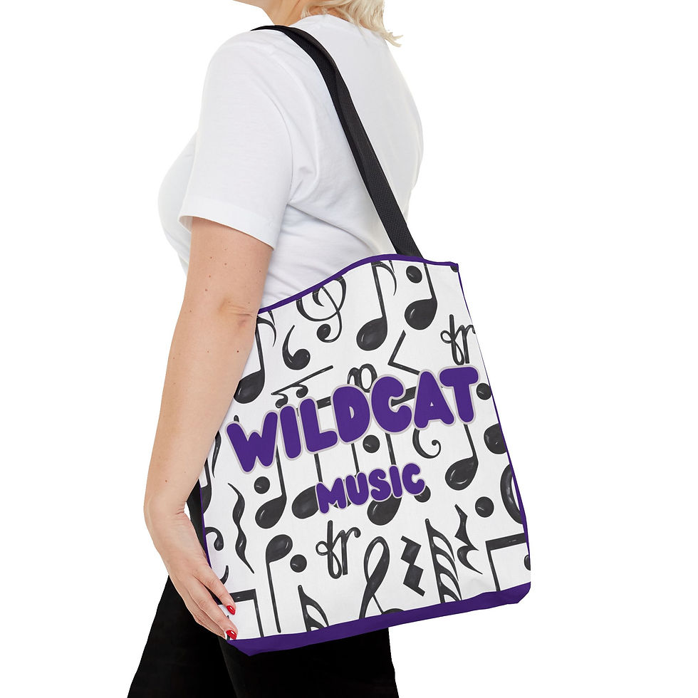 Thumbnail: Wildcat (purple/light gray) Music Tote  Musical Notes Pattern School Spirit Tote