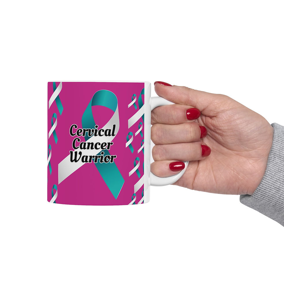 Thumbnail: CERVICAL CANCER WARRIOR Ceramic Mug | 11oz & 15oz, Teal & Pink Mug for Awareness