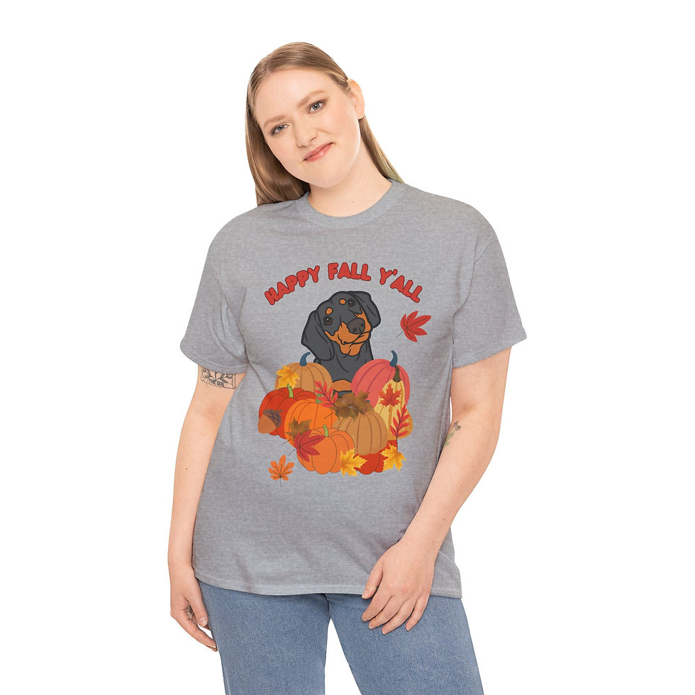 Thumbnail: "Happy Fall Y'all" Black and Tan Dachshund, dog lover gift