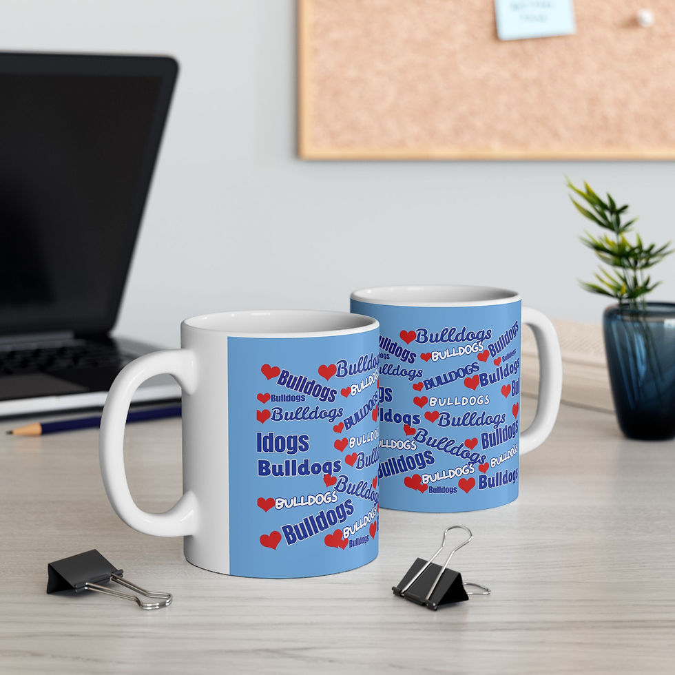 Thumbnail: Bulldogs Love Pattern Ceramic Mug — Blue 11oz/15oz